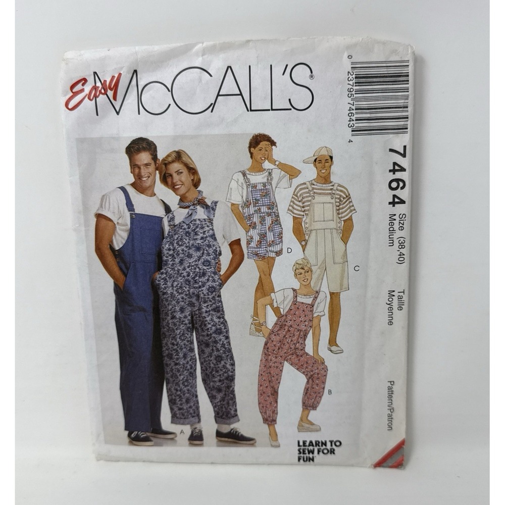McCall's 7464 Size 38 40 Sewing Pattern Misses Mens Teen Boys Overalls FF